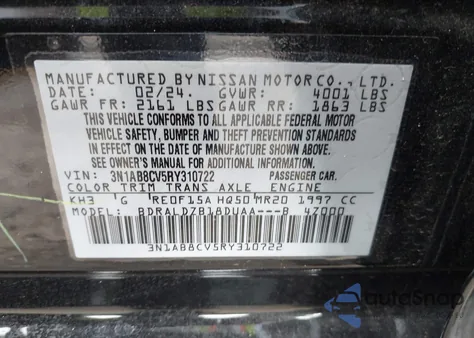 2024 Nissan Sentra Sv from USA, damaged, VIN 3N1AB8CV5RY310722